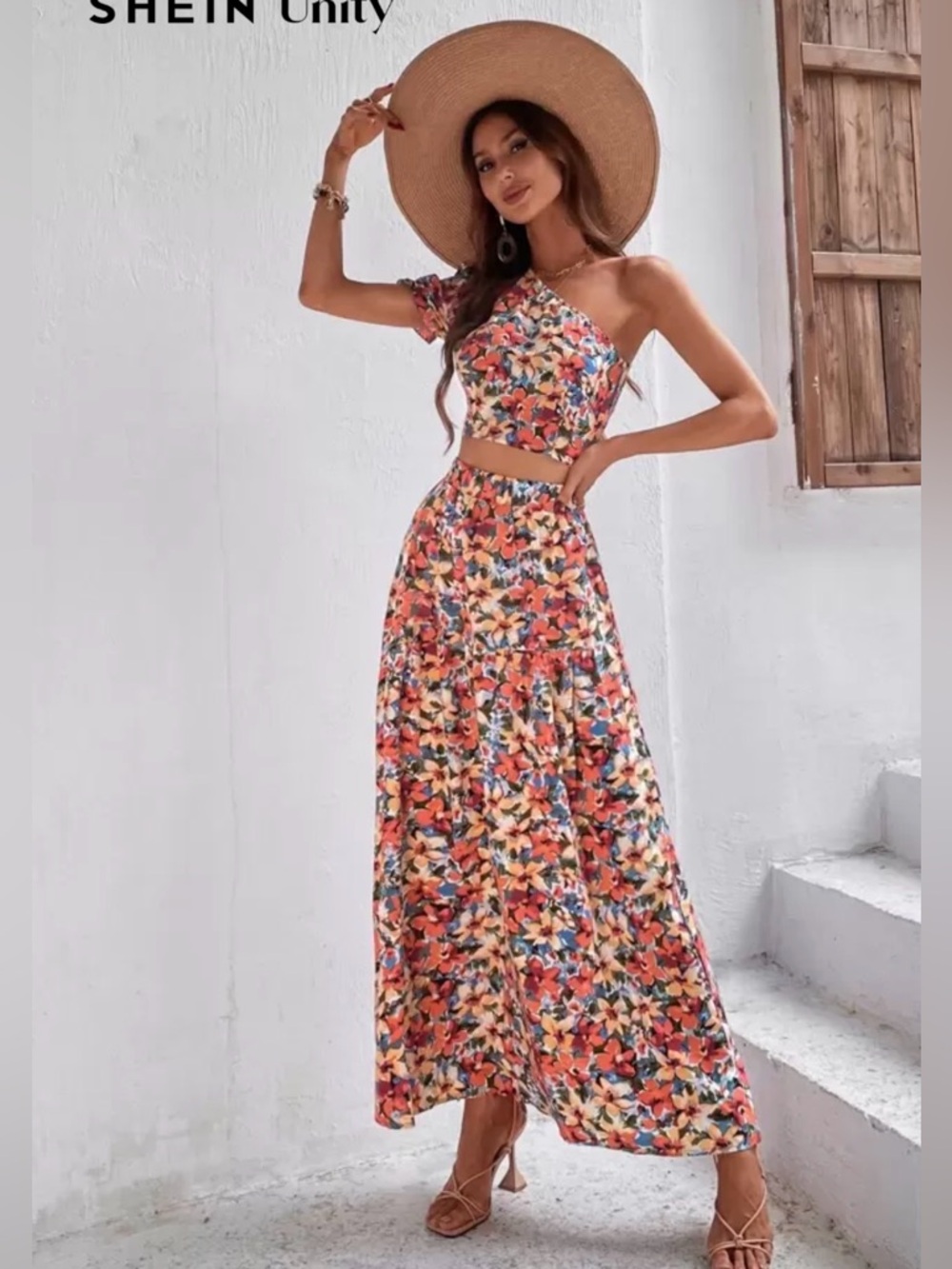 SHEIN Floral Skirt and One Shoulder Top Set
